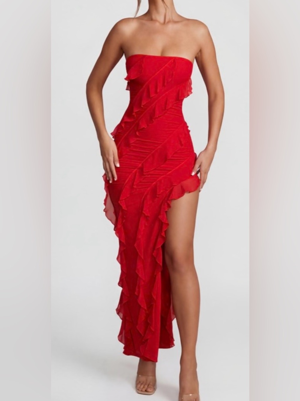 Oh Polly Red Ruffled High-Low Dress